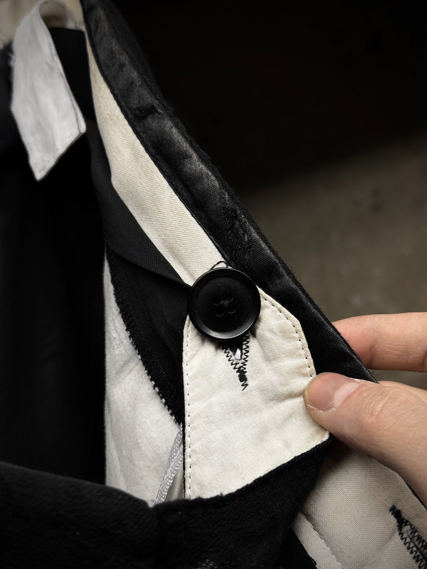 Rick Owens AW08 "STAG" Bias Cut Frayed Hem Flare Wool Trousers detail | DRIEW GARMENTS