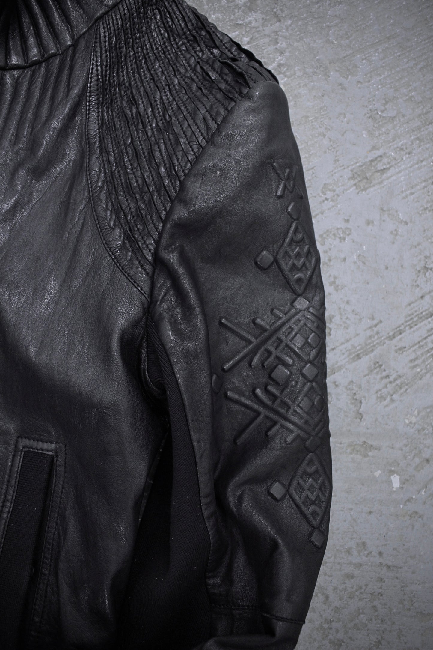 Marithé + François Girbaud Early 00s Embossed Lambskin Leather Rider Jacket detail | DRIEW GARMENTS