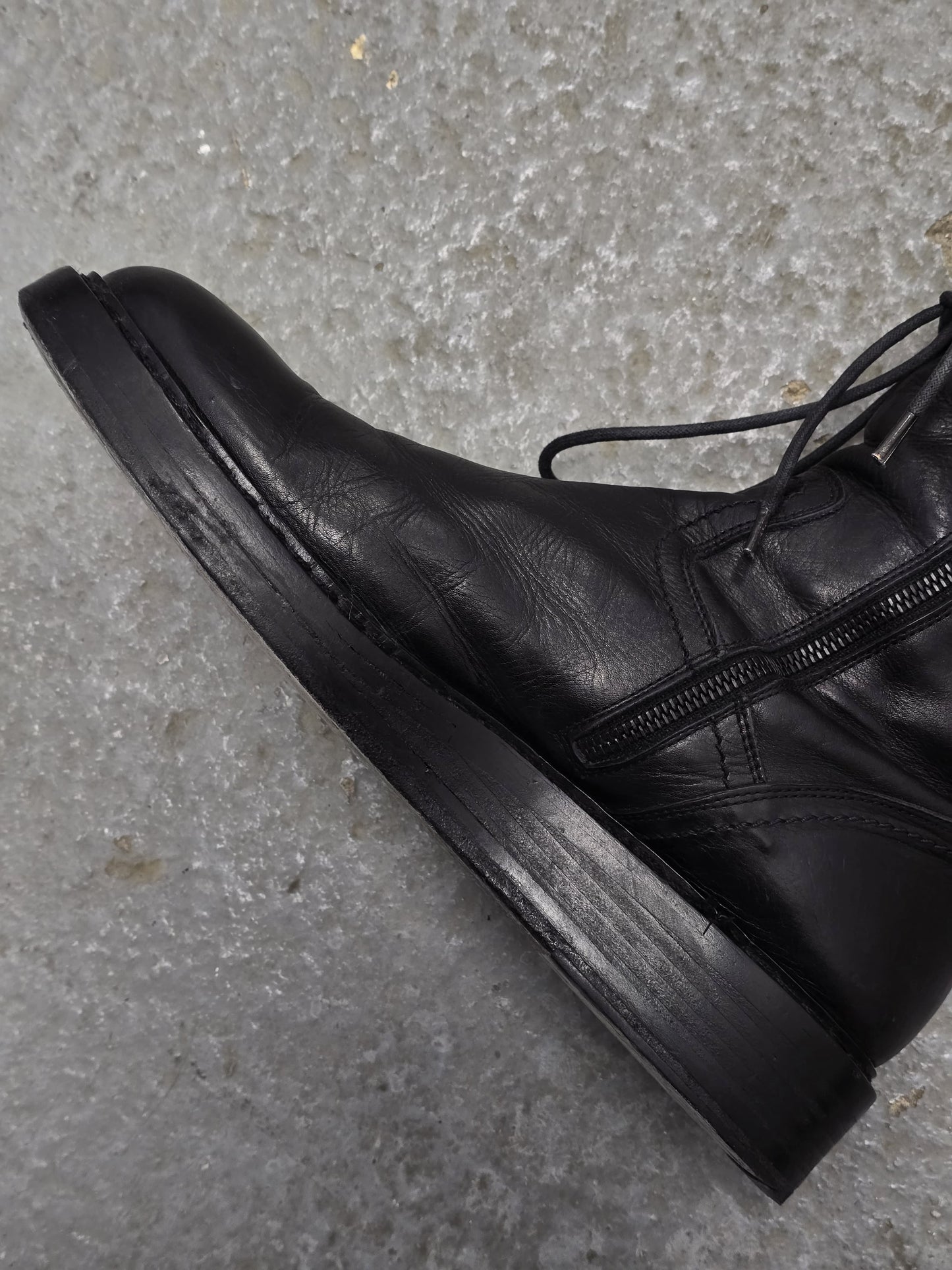 Ann Demeulemeester AW21 Black ‘Vitello’ Back-Lace Leather Boots