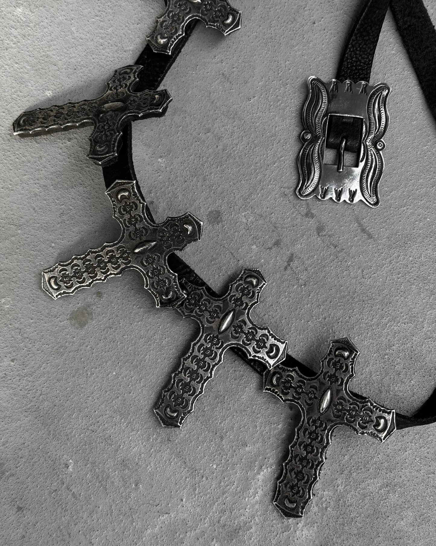 L.G.B. Early 00s Cross Relic Bison Leather Belt