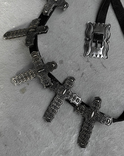 L.G.B. Early 00s Cross Relic Bison Leather Belt