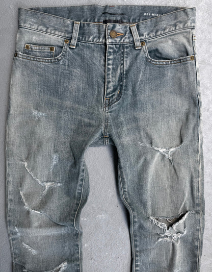 Saint Laurent Paris SS15 Blue ‘D02’ Light-distressed Crash Skinny Denim