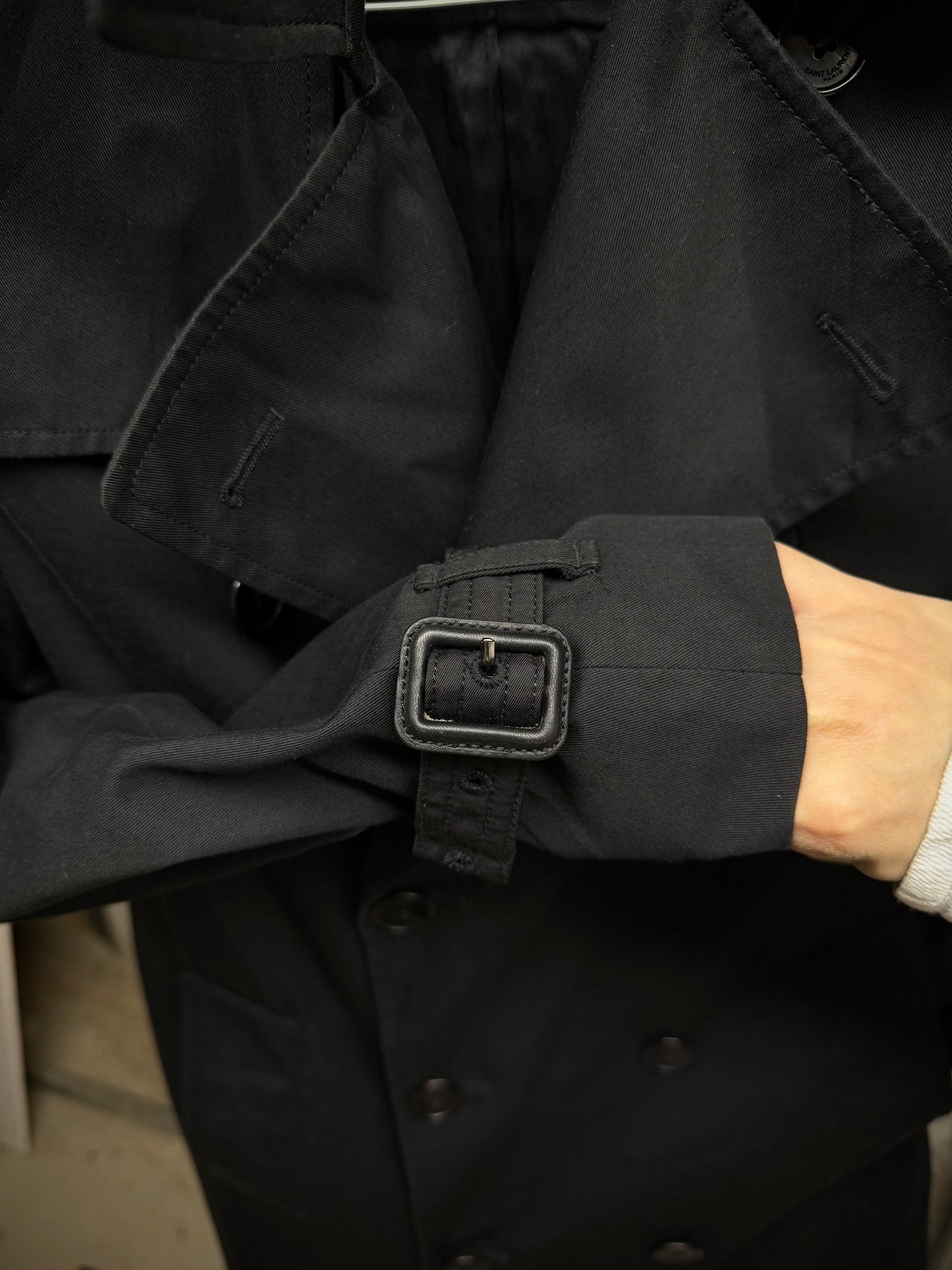 Saint Laurent Paris by Hedi Slimane SS14 Black Classic Trench Coat detail | DRIEW GARMENTS