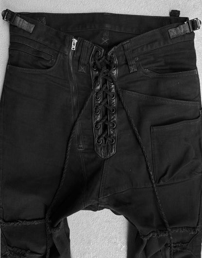 IfSixWasNine Early 00s ‘NO. LU/ SBCM’ Sarrouel Black Lace-up Skinny Zip Denim