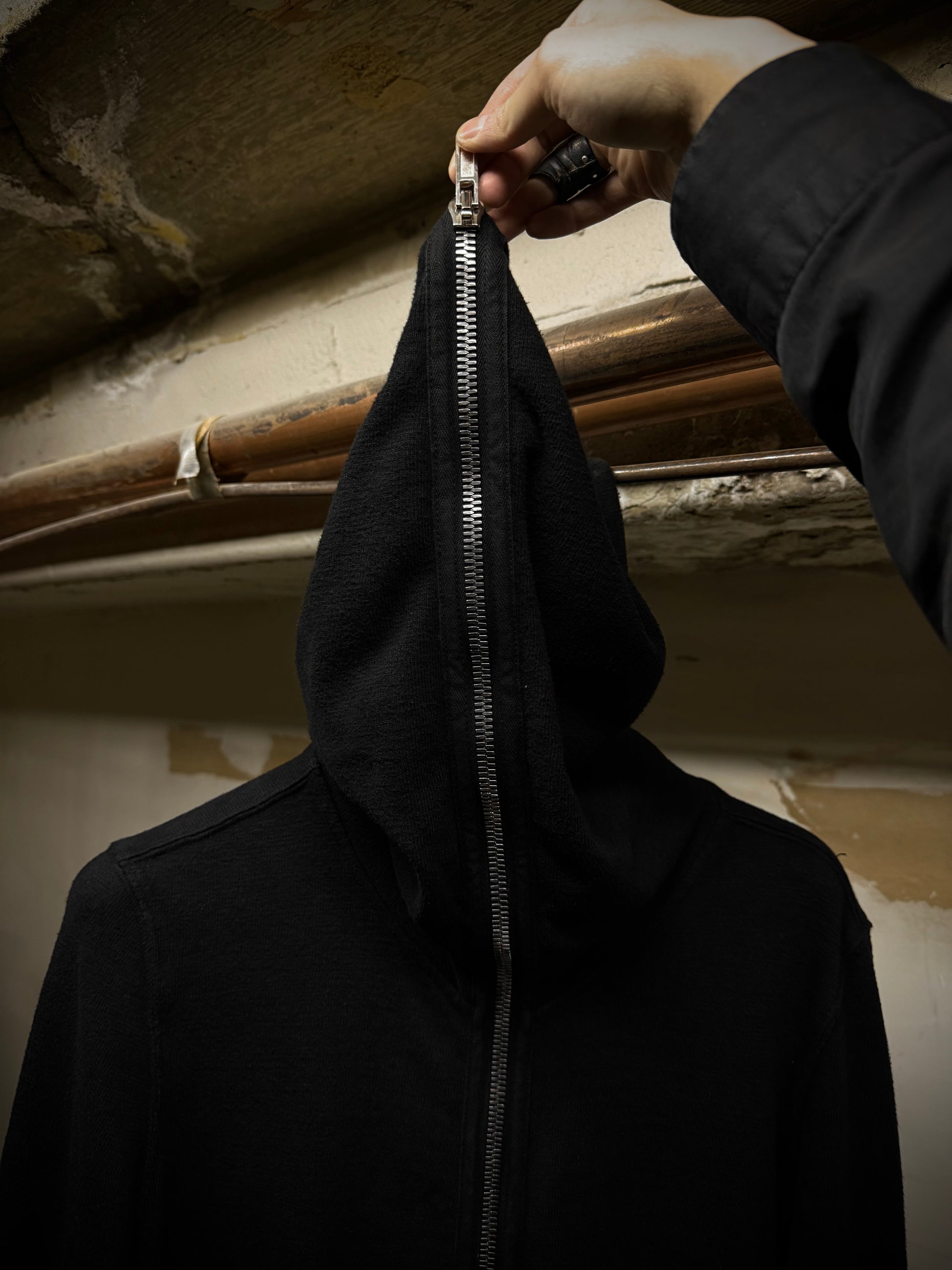 Rick Owens DRKSHDW AW16 "MASTODON" Black Cotton Gimp Hoodie detail | DRIEW GARMENTS