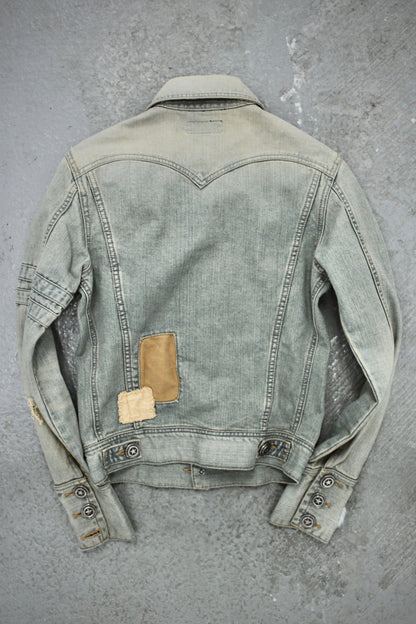 LED RECHWE Early 00s Vintage Wash Distressed Cropped Denim Trucker Jacket