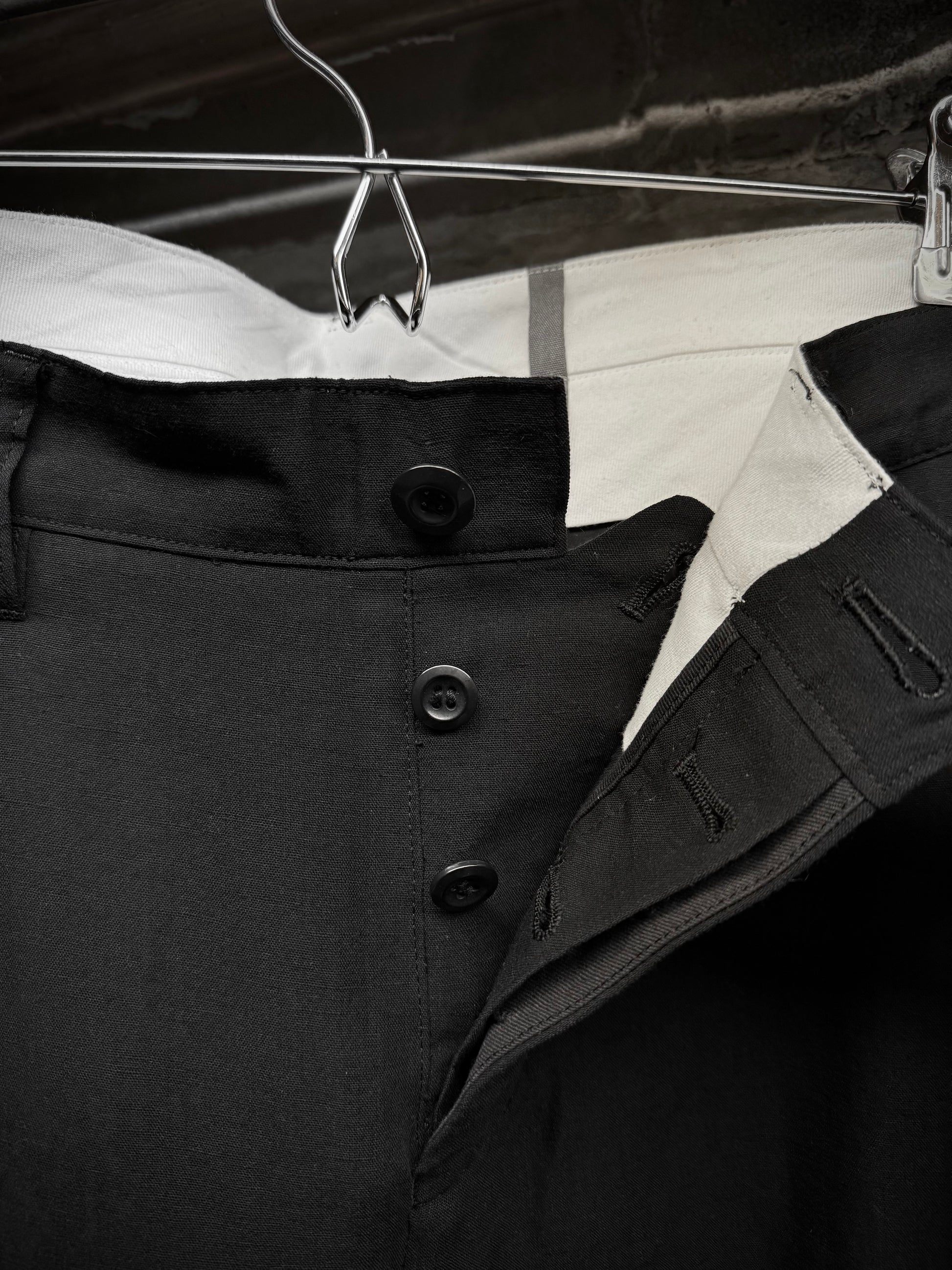 Attachment by Kazuyuki Kumagai Black Wool Linen Classic Dress Pants detail | DRIEW GARMENTS
