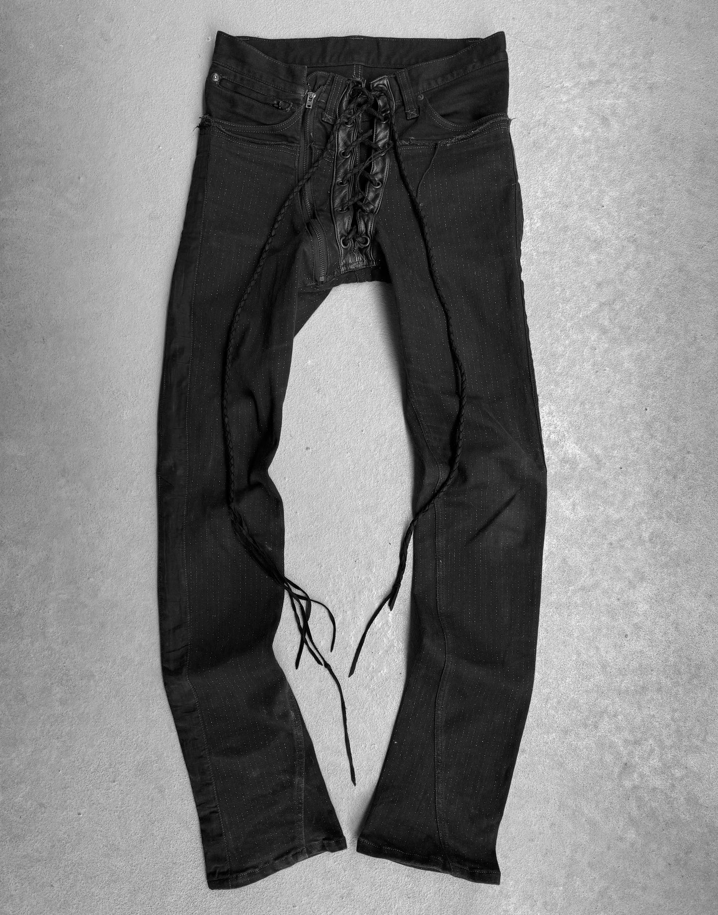IfSixWasNine Early 00s ‘NO. SERA/ LU/ SBCM’ Pinstripes Lace-up Skinny Denim