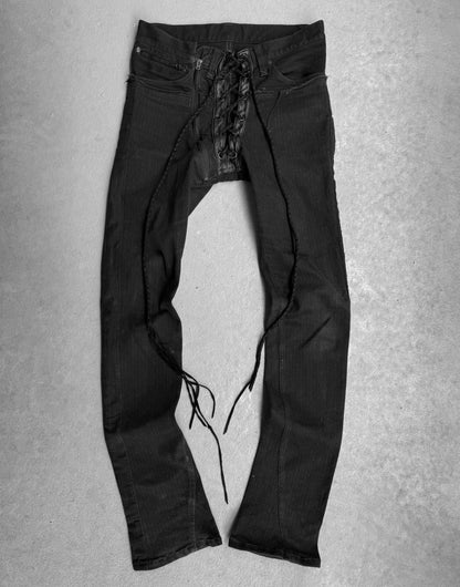 IfSixWasNine Early 00s ‘NO. SERA/ LU/ SBCM’ Pinstripes Lace-up Skinny Denim