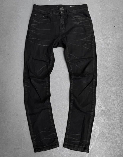 Saint Laurent Paris SS20 Black ‘D21’ Waxed Whiskers Skinny Denim