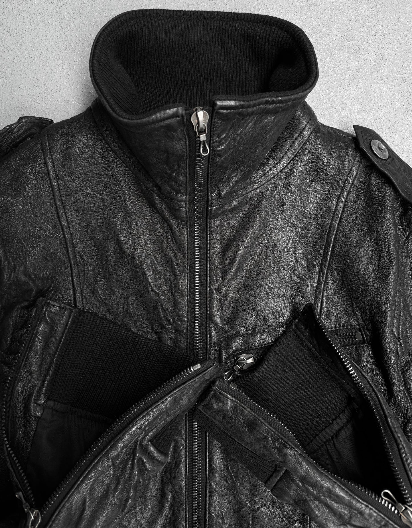 SHELLAC Early 00s Distressed Lambskin Leather Multi-zip Rider Jacket