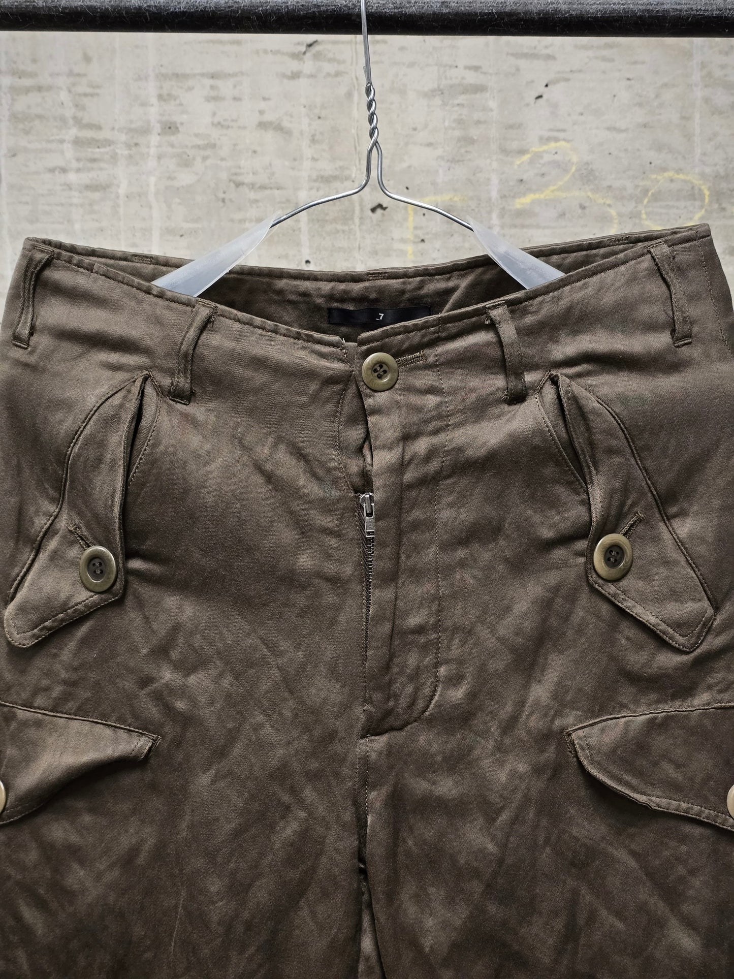Julius_7 SS07 "UNDERWORLD;" Khaki Undulated Rayon Military Cargo Pants