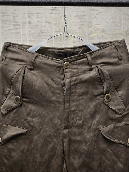 Julius_7 SS07 "UNDERWORLD;" Khaki Undulated Rayon Military Cargo Pants