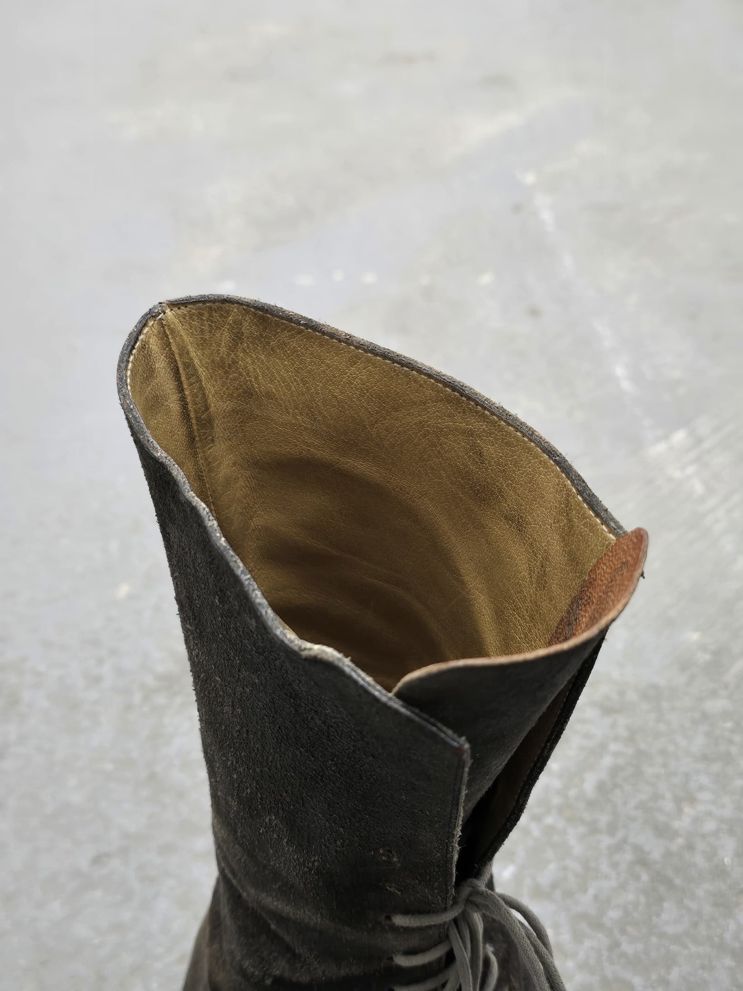 m.a+ by Maurizio Amadei 2010s Tall Lace-up Reverse Cow Leather Gothic Boots detail | DRIEW GARMENTS