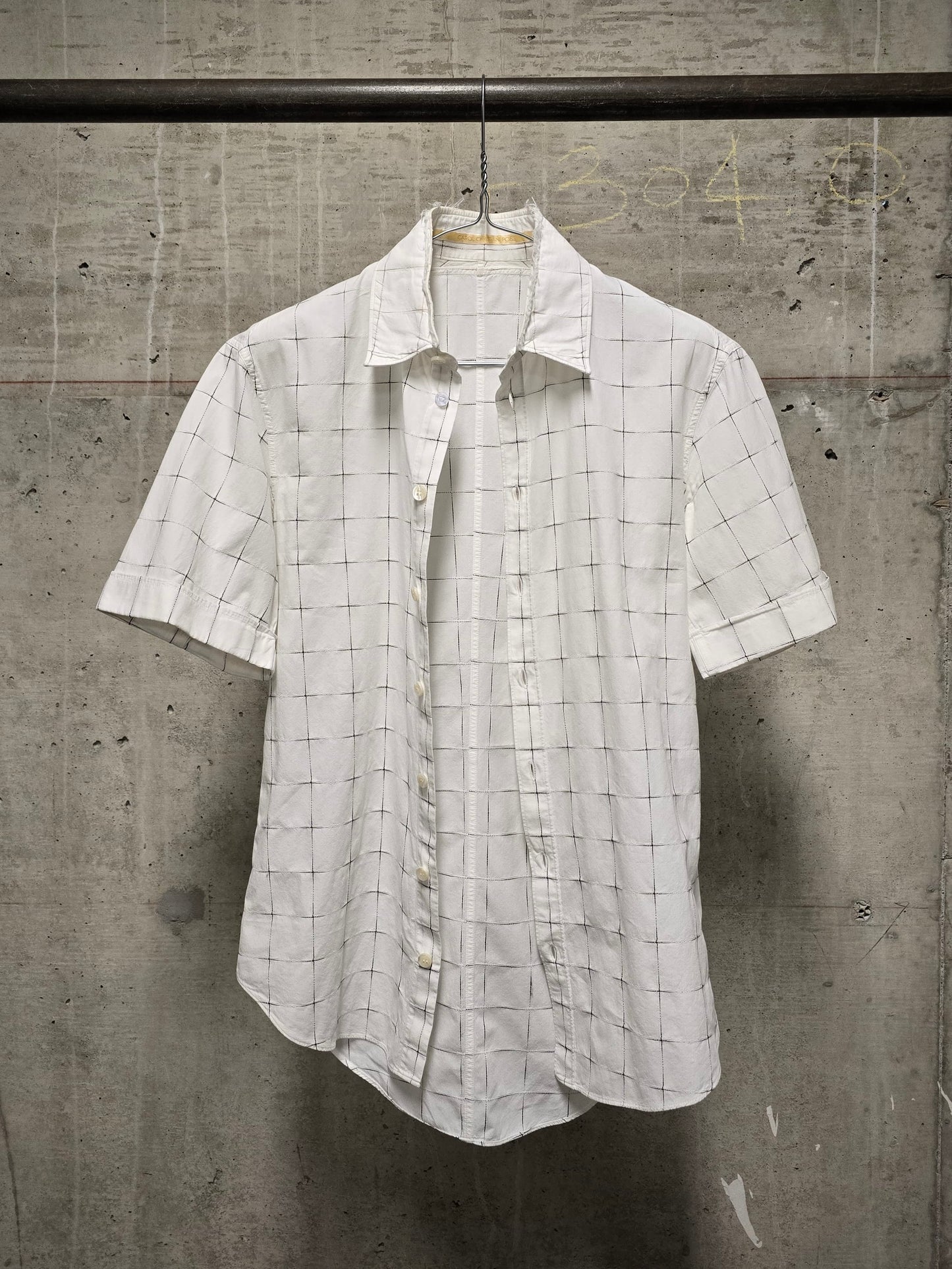 Carol Christian Poell 00s Threaded Check Pattern White Short Sleeve Button-Up Shirt
