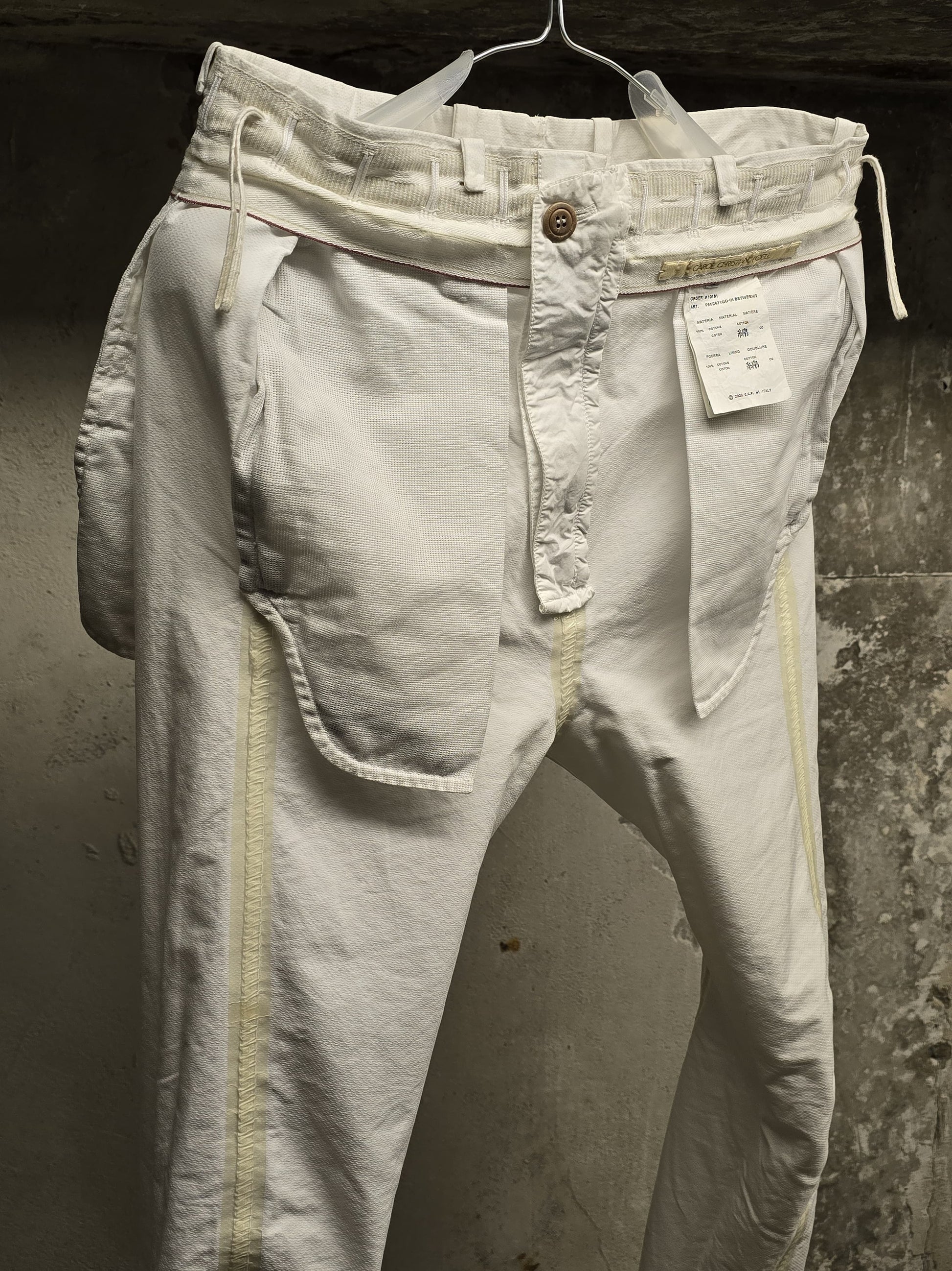 Carol Christian Poell 'PM/2671OD-IN BETWEEN/2' Object-dyed Visible Meltlock Front Zip Trousers detail | DRIEW GARMENTS