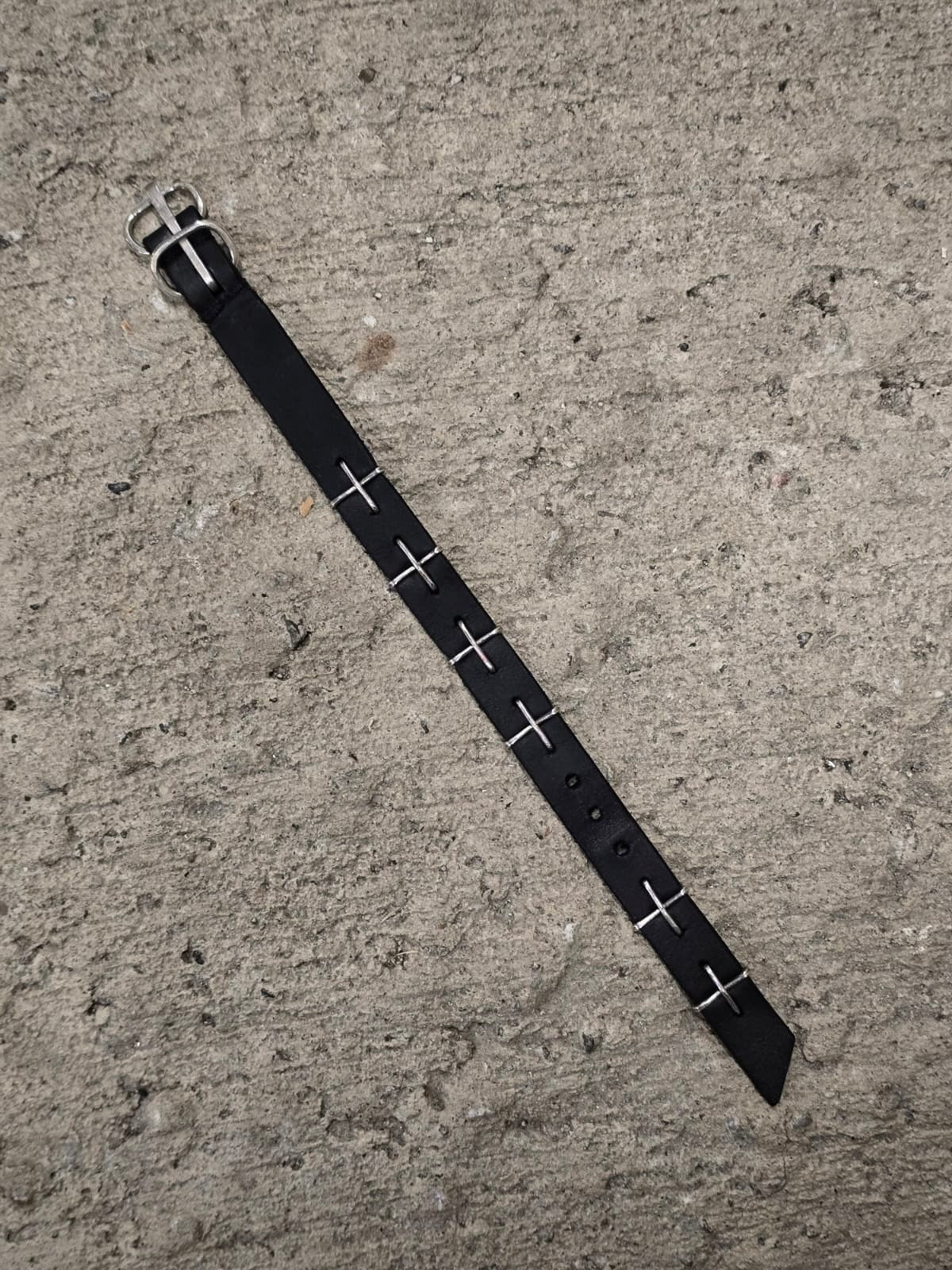 m.a+ 'A-F2BL1 GR 2.0' .925 Silver Cross Studded Cow Leather Wristband