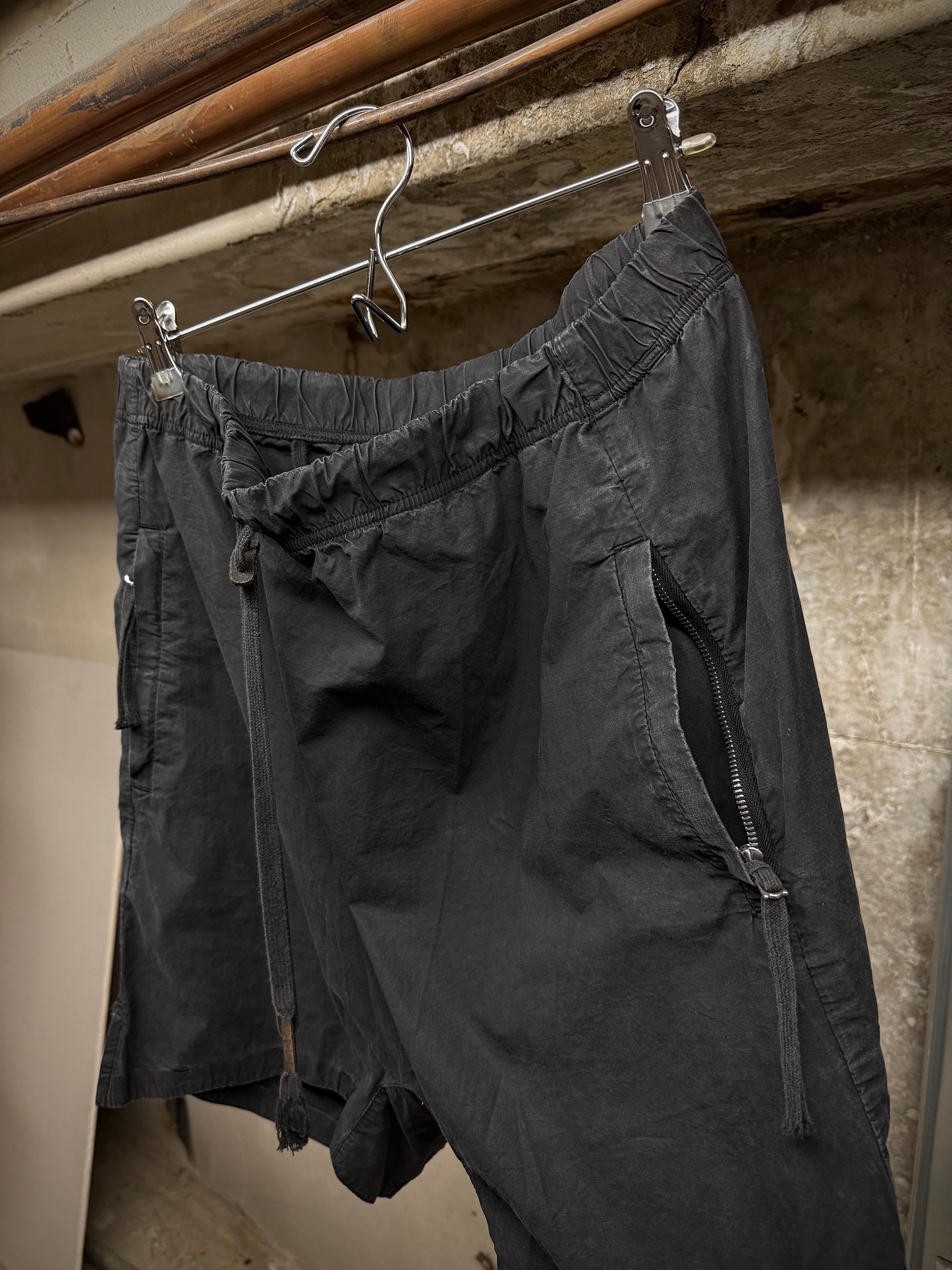 Boris Bidjan Saberi SS18 'P7 F1502M' Black Resin Dyed Drop-crotch Shorts