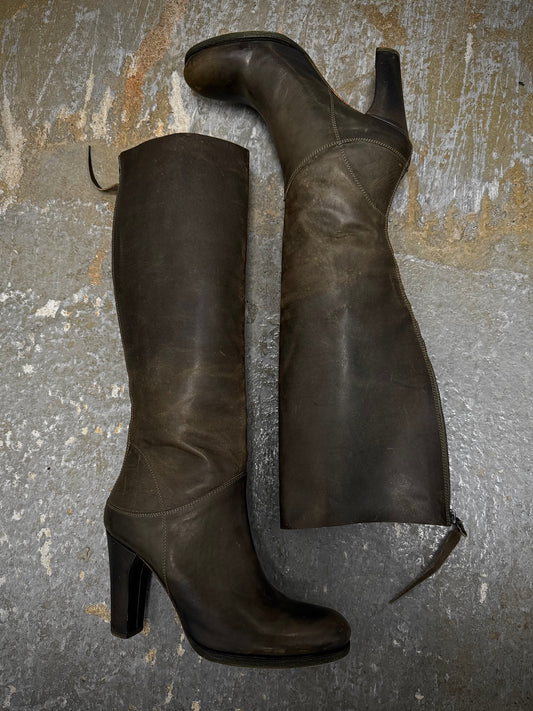 m.a+ by Maurizio Amadei AW19 'SW7C46Z' VIP 1.3 Ivy Green Tall Back Zip Calf Leather Boots | Archive Fashion Toronto