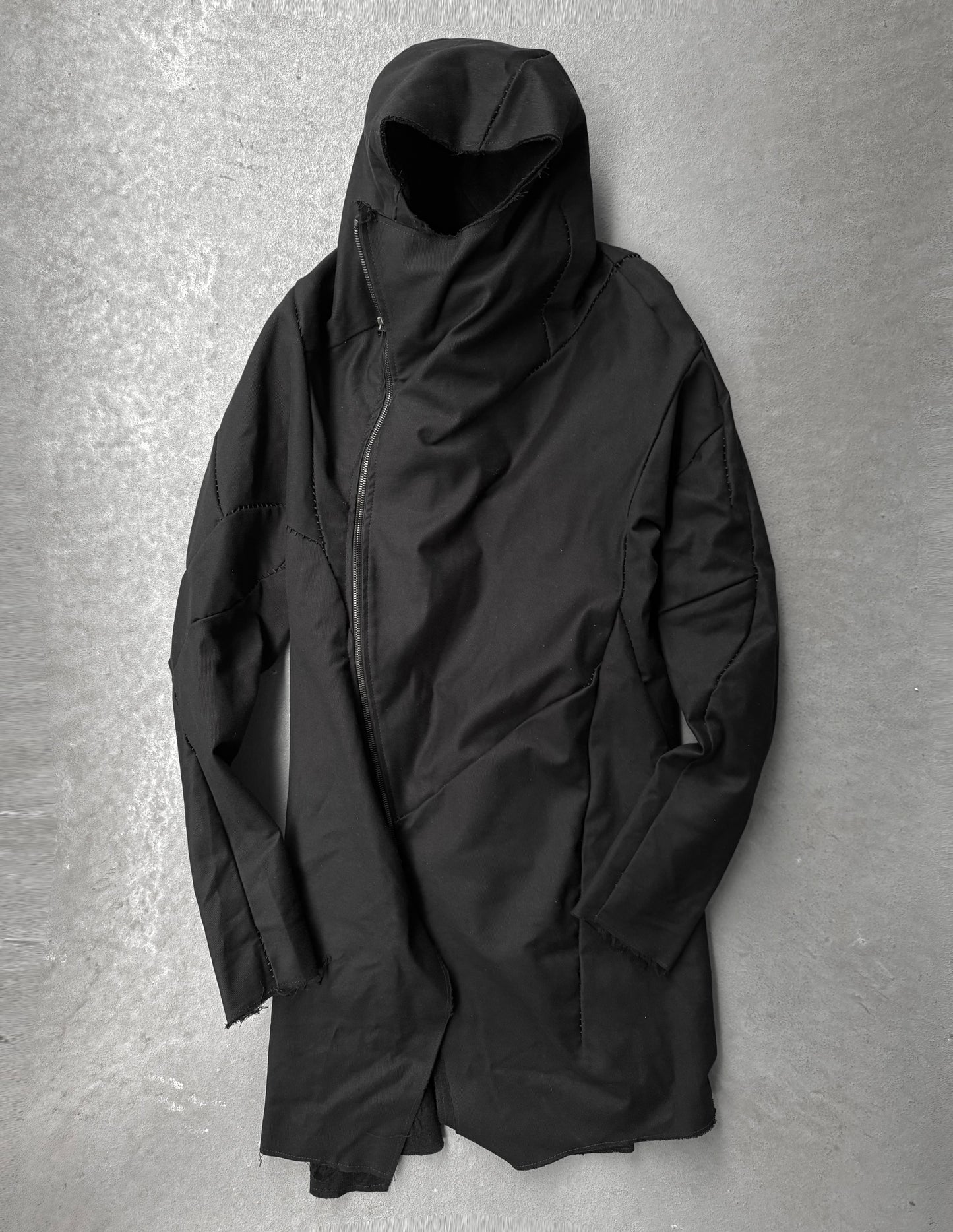 LEON EMANUEL BLANCK Distortion Curved Overlock Wool Lined Hooded Coat detail | DRIEW GARMENTS