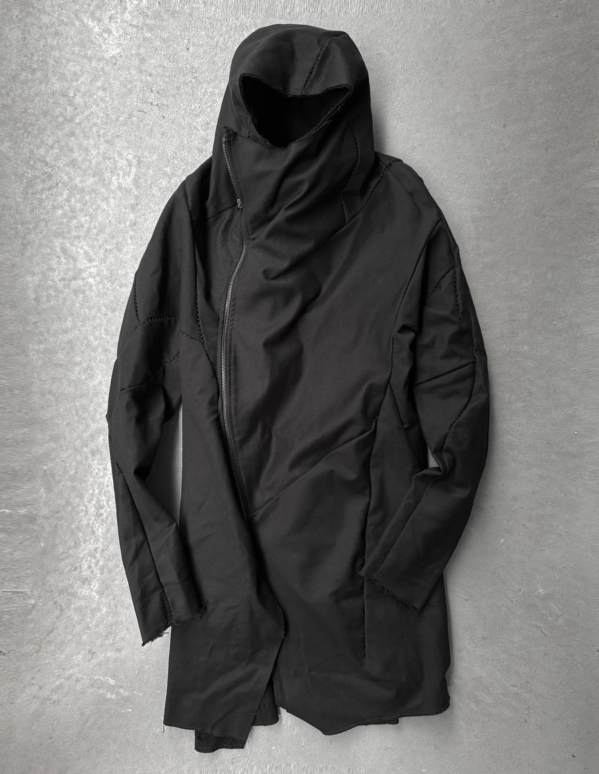 LEON EMANUEL BLANCK Distortion Curved Overlock Wool Lined Hooded Coat detail | DRIEW GARMENTS