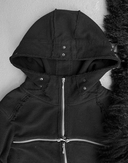 14thAddiction Black Fur Custom French Terry Cross-zip Hoodie