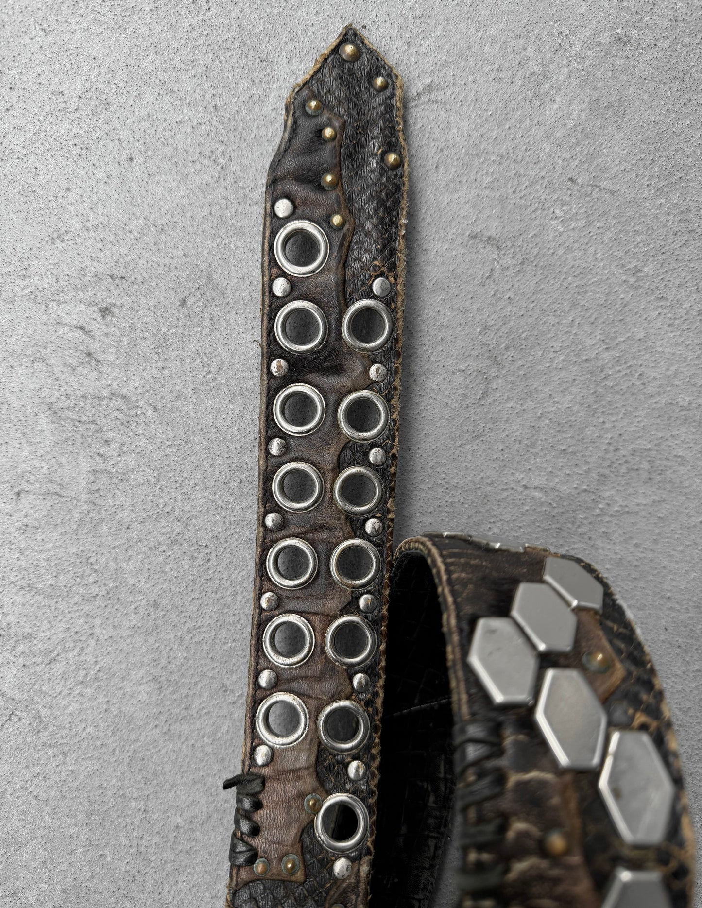 KMRii Early 00s Scar-stitch Honeycomb Leather Belt