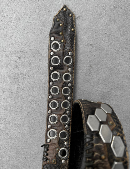 KMRii Early 00s Scar-stitch Honeycomb Leather Belt