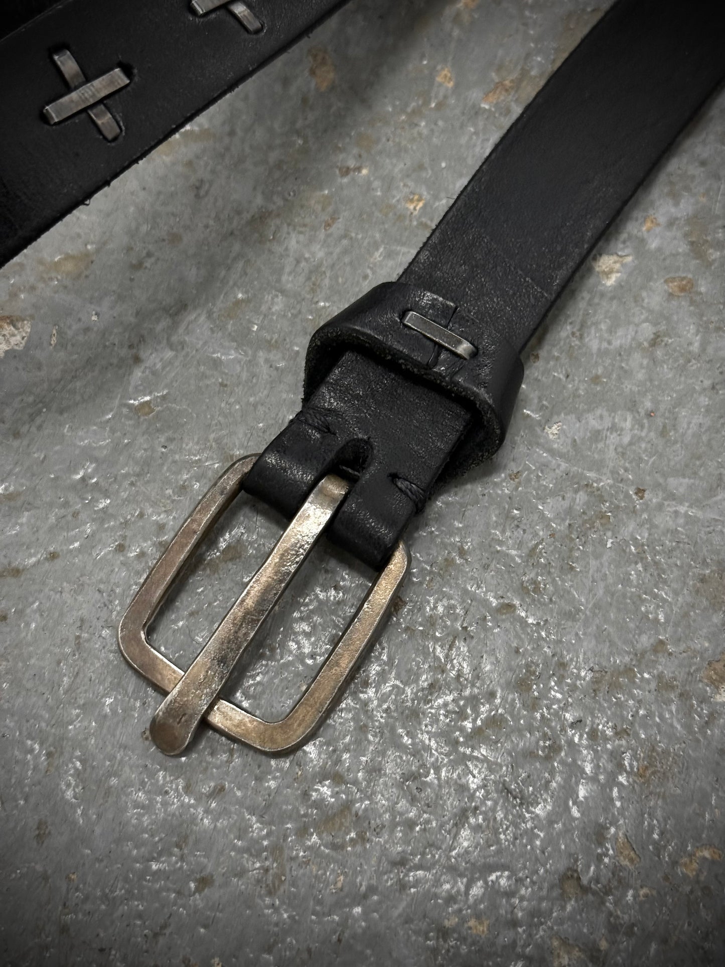 m.a+ by Maurizio Amadei 'EQ2C' GR 3.0 .925 Silver Cross Studded Cow Leather Belt detail | DRIEW GARMENTS