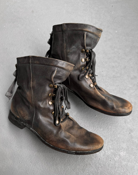 MiharaYasuhiro Early 00s Distressed Leather Lace-up Field Boots