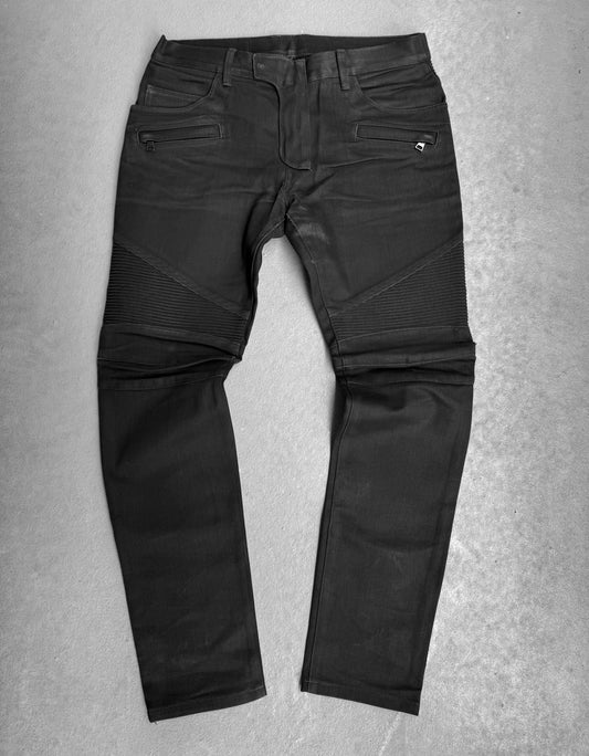 BALMAIN by Olivier Rousteing AW14 Light-waxed Black Biker Denim