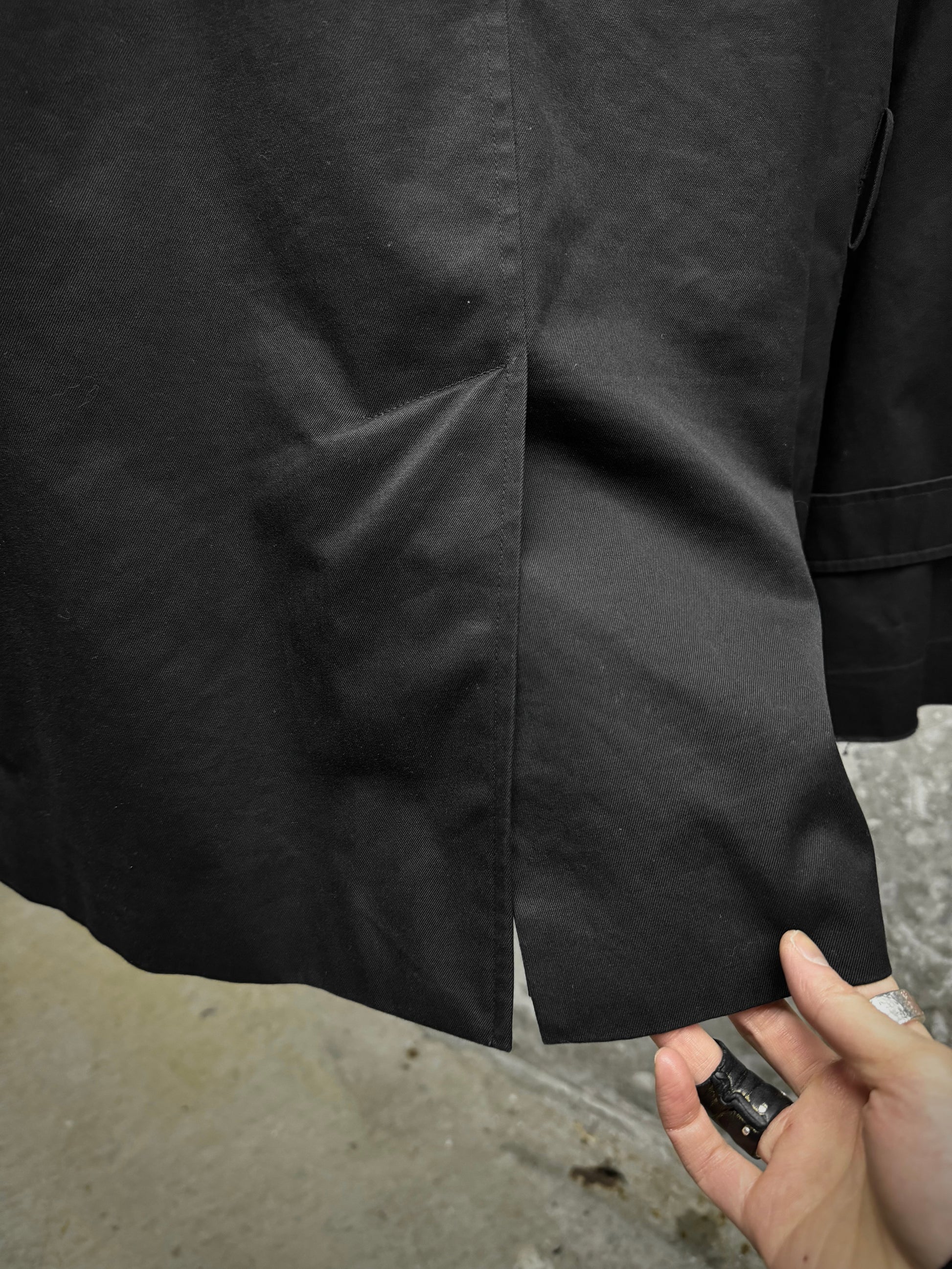 agnès b. homme Early 90s Cotton Poly Gaberdine Mac Coat detail | DRIEW GARMENTS