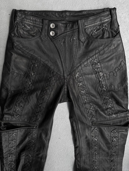 Yasuyuki Ishii Early 00s Cross Studded Lace-up Flare Leather Pants