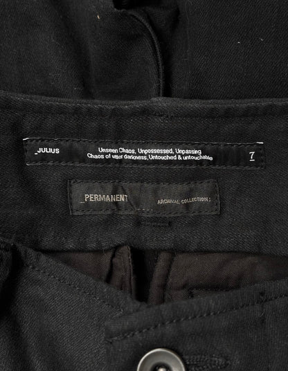 Julius_7 AW21-22 “Resilience;” 10.5 oz Stretch Denim Shapeshifting Gas-Mask Cargo Pants