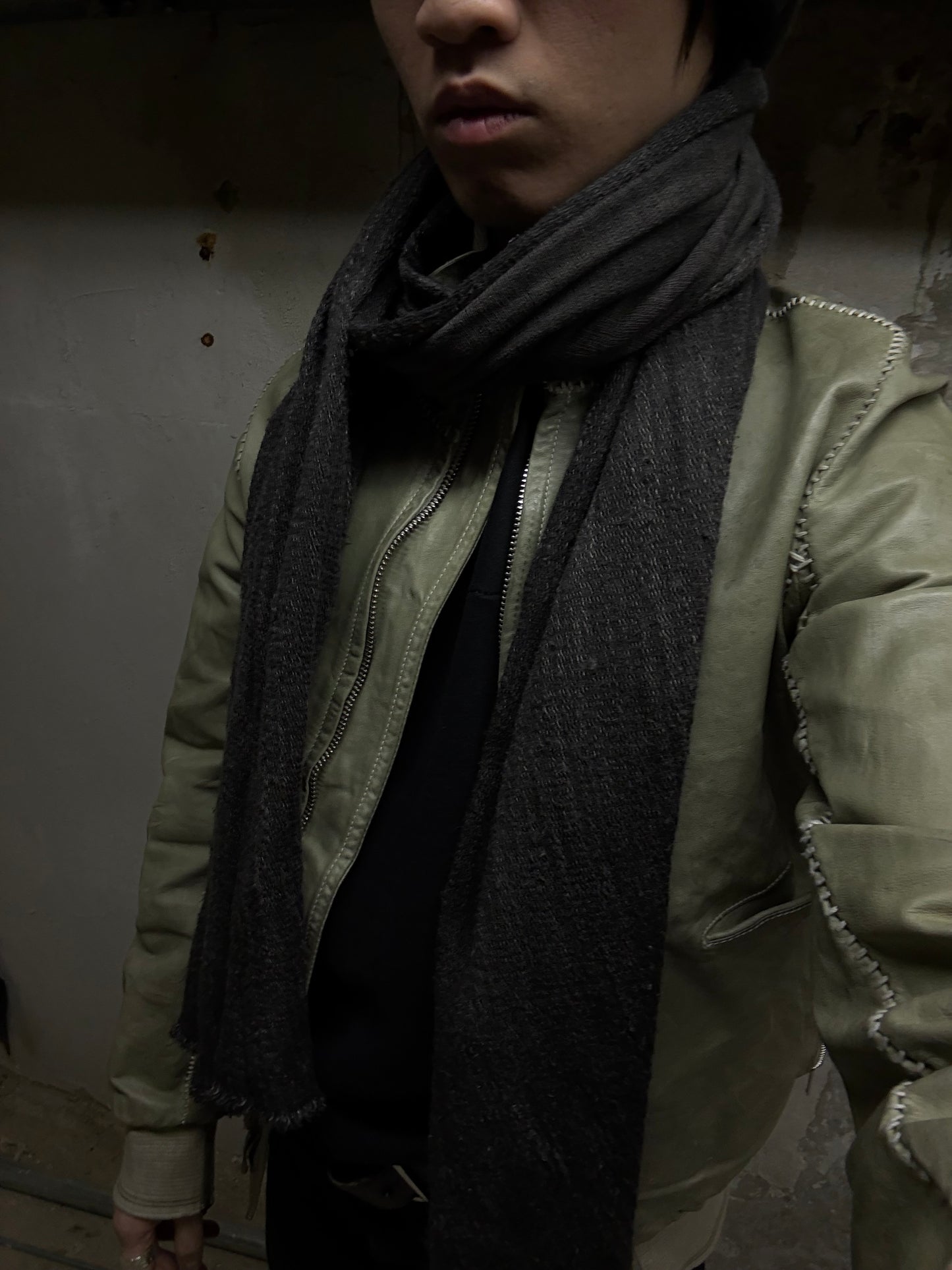 Lost and Found Ria Dunn Lost & Found by Ria Dunn 2010s Cold-dyed Wool Linen Frayed Edge Scarf detail | DRIEW GARMENTS