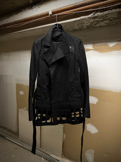 Rick Owens SS14 "VICIOUS" Faux Leather Cut-Out Cotton Trench Coat detail | DRIEW GARMENTS