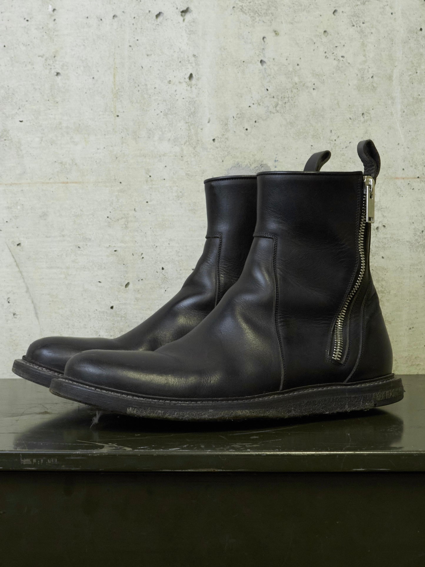 Rick Owens AW13 “PLINTH” Dual Zip Crepe Sole Calf Leather Boots