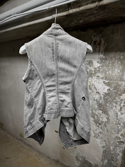 Rick Owens DRKSHDW AW08 "STAG" EGG Asymmetric Denim Vest detail | DRIEW GARMENTS