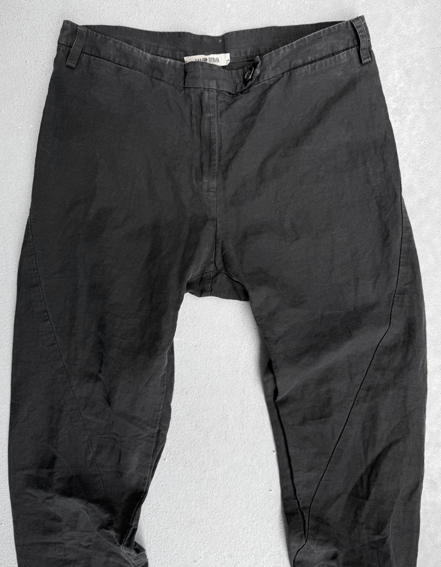 DAMIR DOMA Black Linen Twisted Leg Skinny Trousers