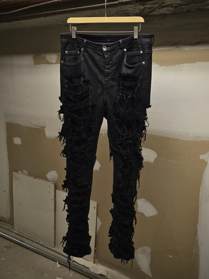 Rick Owens DRKSHDW AW22 "STROBE" Slashed 'Detroit Cut' Waxed Denim
