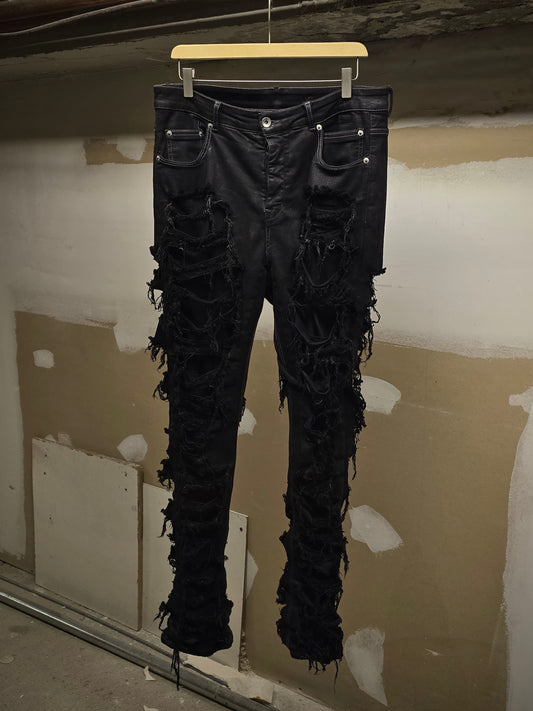 Rick Owens DRKSHDW AW22 "STROBE" Slashed 'Detroit Cut' Waxed Denim