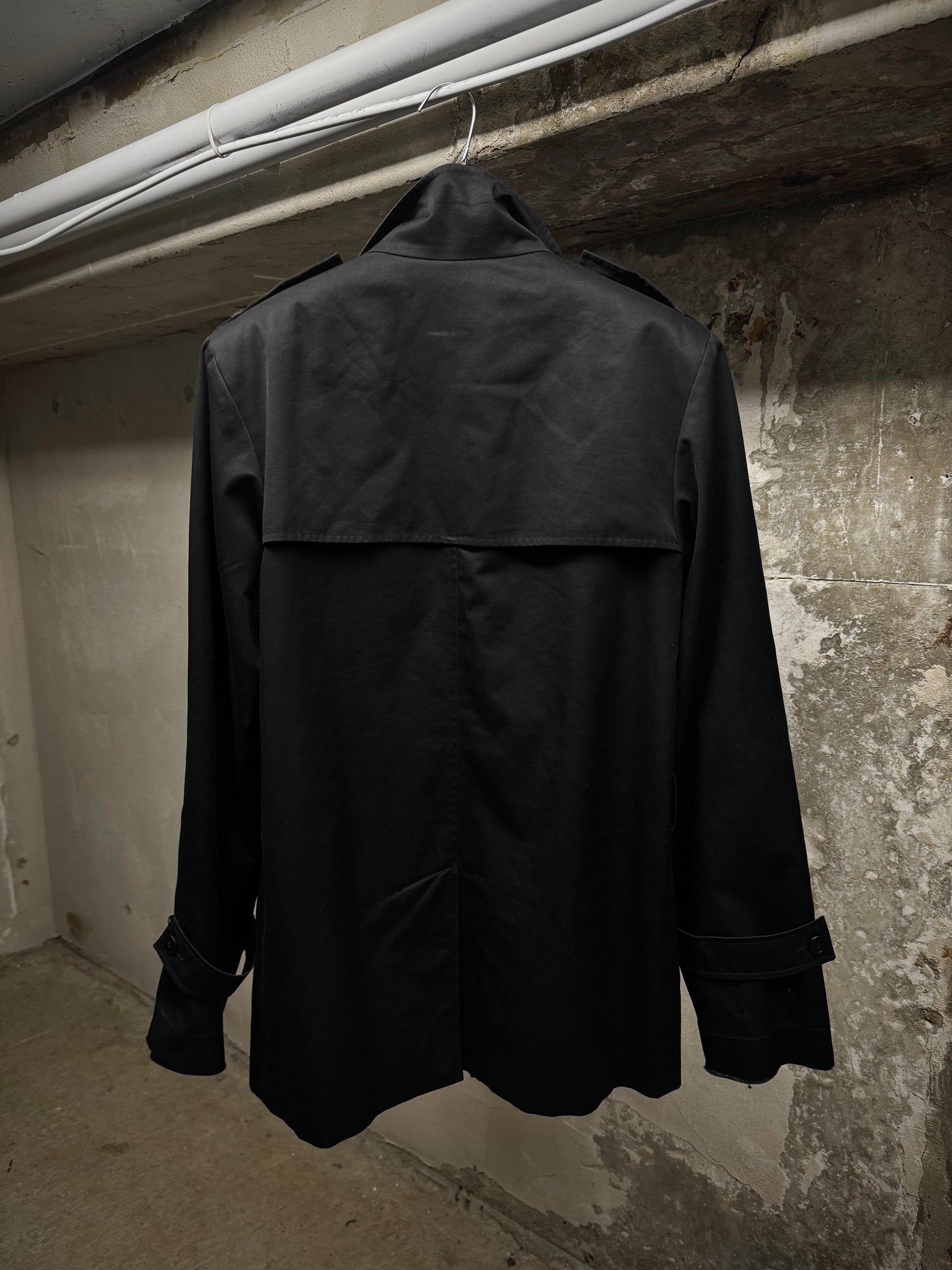 agnès b. homme Early 90s Cotton Poly Gaberdine Mac Coat detail | DRIEW GARMENTS