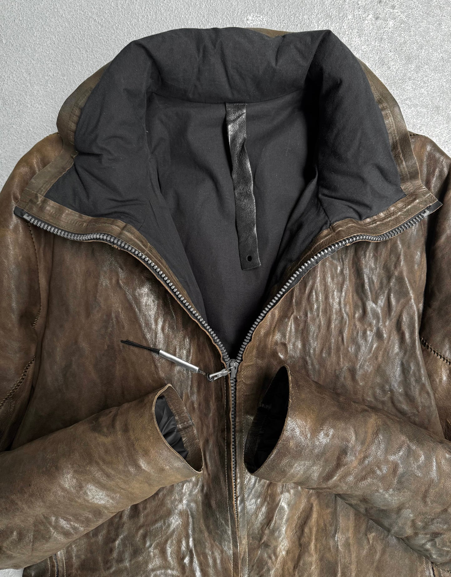 Isaac Sellam: “Experience” Brown Padded Lambskin Seamless Crasse-Pouille Spine Jacket