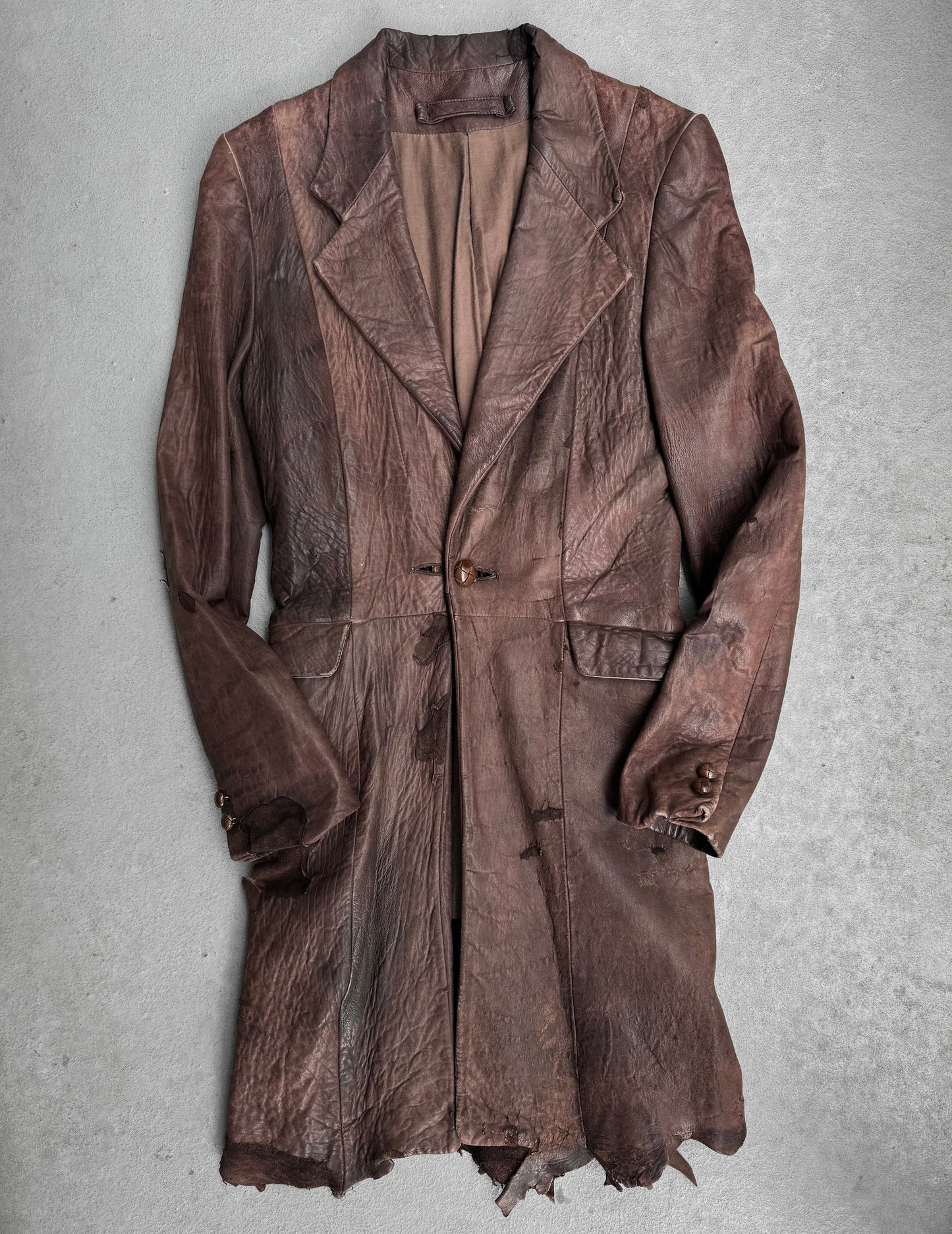 MiharaYasuhiro Early 00s Distressed Sheepskin Leather Coat