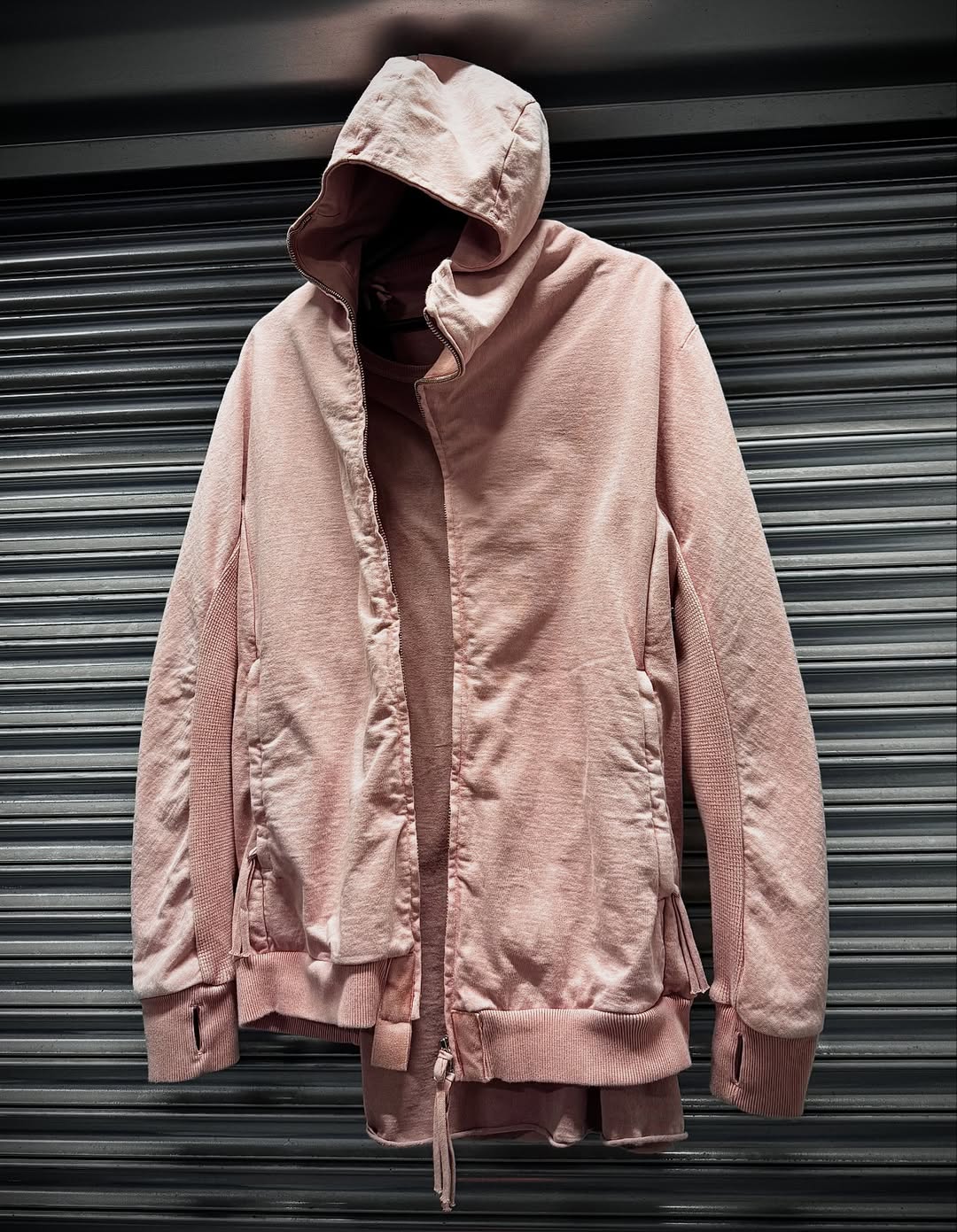 Boris Bidjan Saberi SS23 Orange Rose Object-dyed ‘ZIPPER2.1’ Diagonal Zipper Hooded Ninja Jacket