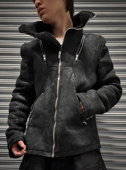 Rick Owens AW15 "SPHINX" Shearling Lamb Leather Geo Jacket
