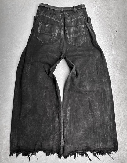 Julius_7 AW24-25 “rift;” Distressed Waxed 10oz Wide-Leg Denim