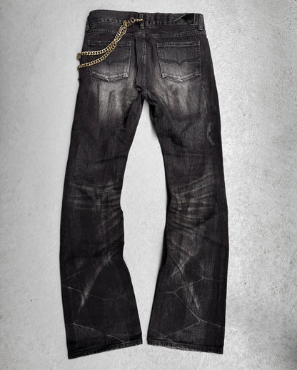 GOSTAR DE FUGA Early 00s Washed Grey Painted Flare Bootcut Denim