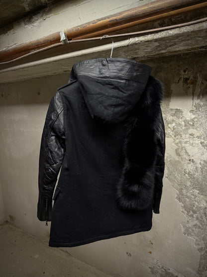 ballet by Isamu Katayama "BACKLASH" Fox Fur Hooded Hybrid Cow Leather Sleeves Field Jacket
