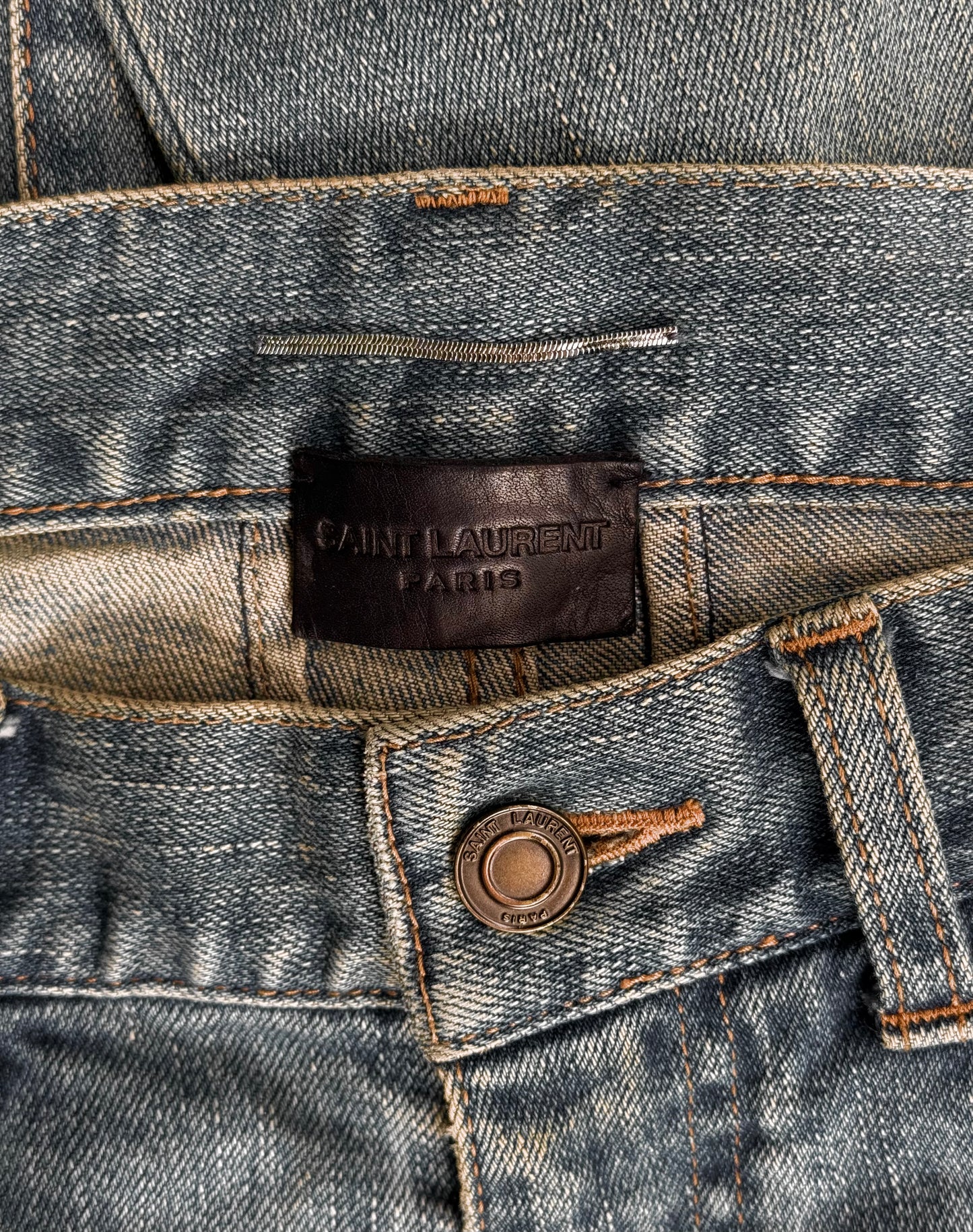 Saint Laurent Paris AW15 ‘D02' Distressed Crash Light Wash Skinny Denim